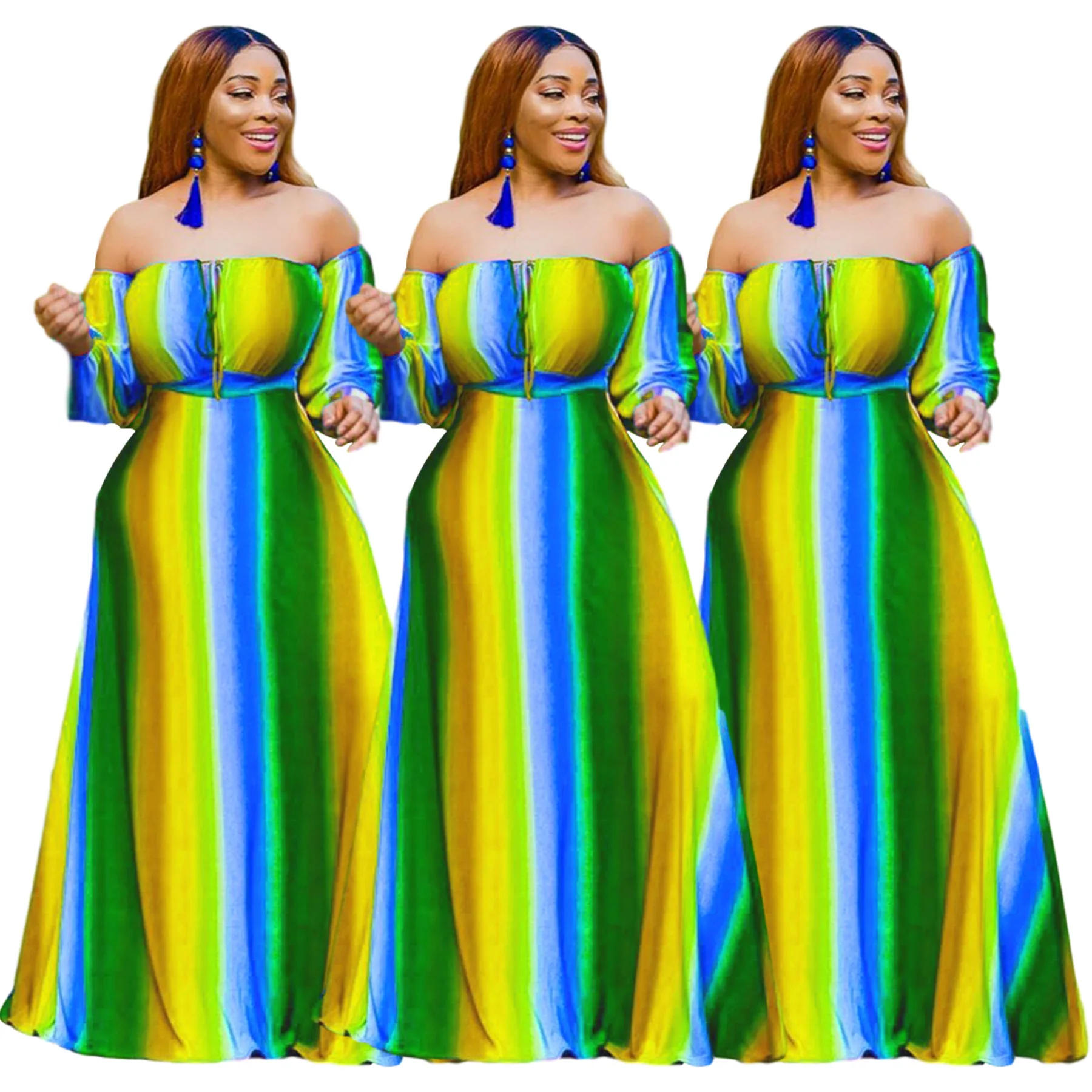 

2021 latest design summer print ruffle plus size dress