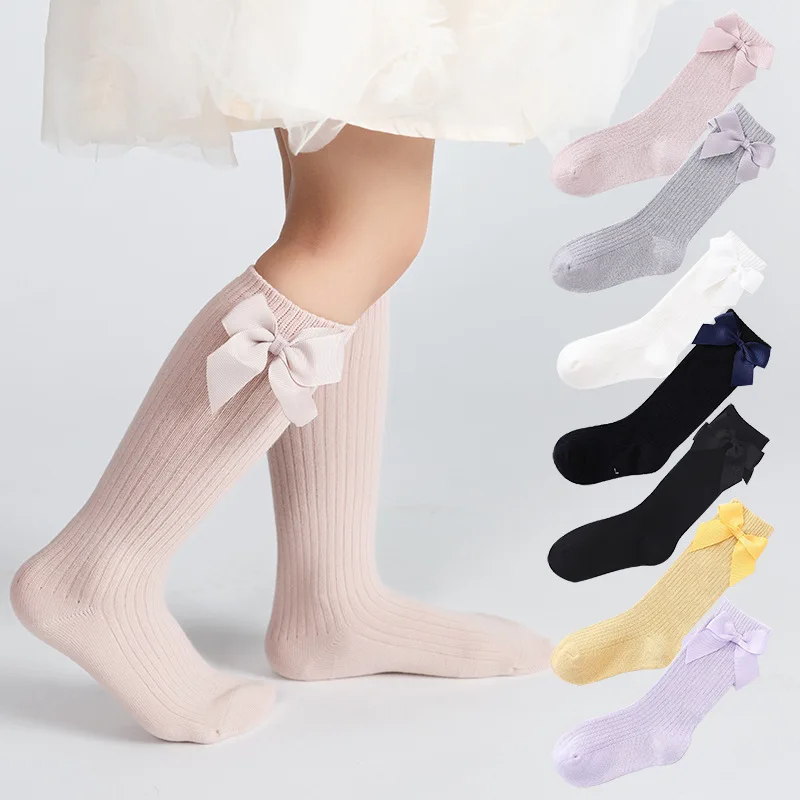 

Combed cotton girl kids long party school stockings knee high socks baby for autumn, Custom color