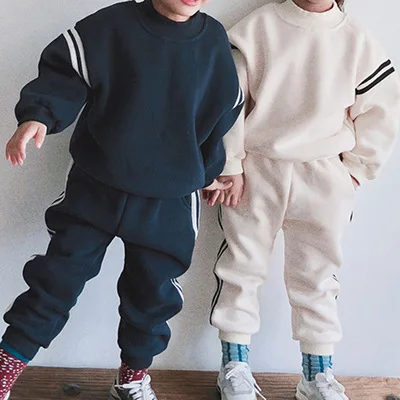 

Kids Hoodie Set wholesale fashion fall winter children's clothes plain cotton striped suits casual boy and girl sweatpants sets