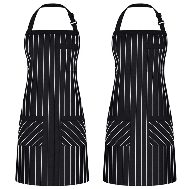 

Popular aprons are waterproof in men's and women's striped pockets at home restaurants cheap wholesale aprons, Black white