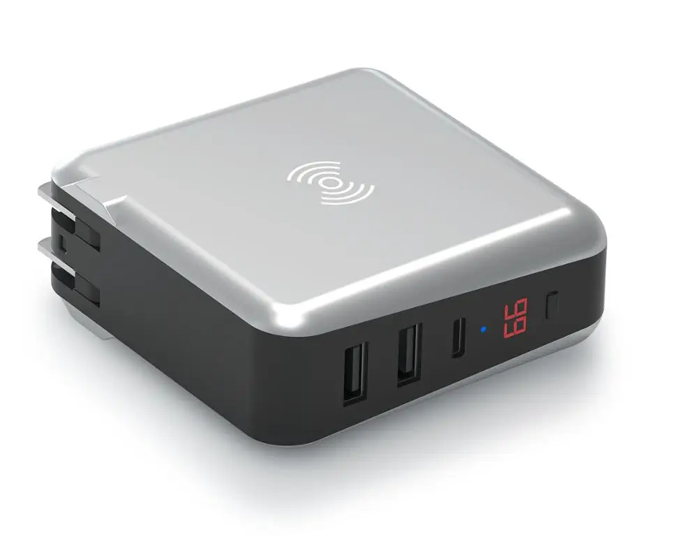 
wireless charger power bank 6700mAh with 3 USB port and Type-C PD18W wall charger US plug 