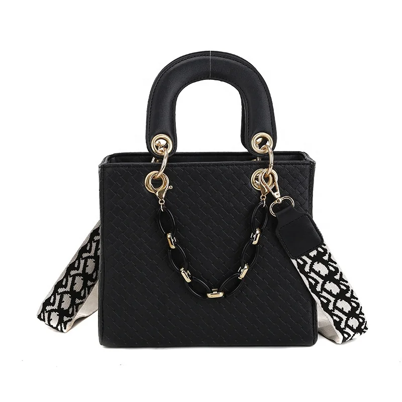 

Wholesale PU Leather Colorful Girl Small Purse Cross Wide Single- Shoulder Ladies Chain Bag Women Woven Pattern Solid Handbags