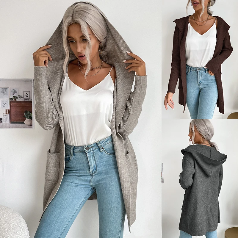 

Women Cardigan Sweaters Coat Classical Long Sleeve Cashmere Open Front Cardigan Knit Sweater