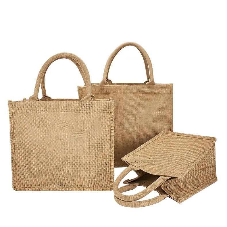 

Custom Wholesale Women Carrying Beach Shopping Natural Burlap Handbag Jute Tote Bag