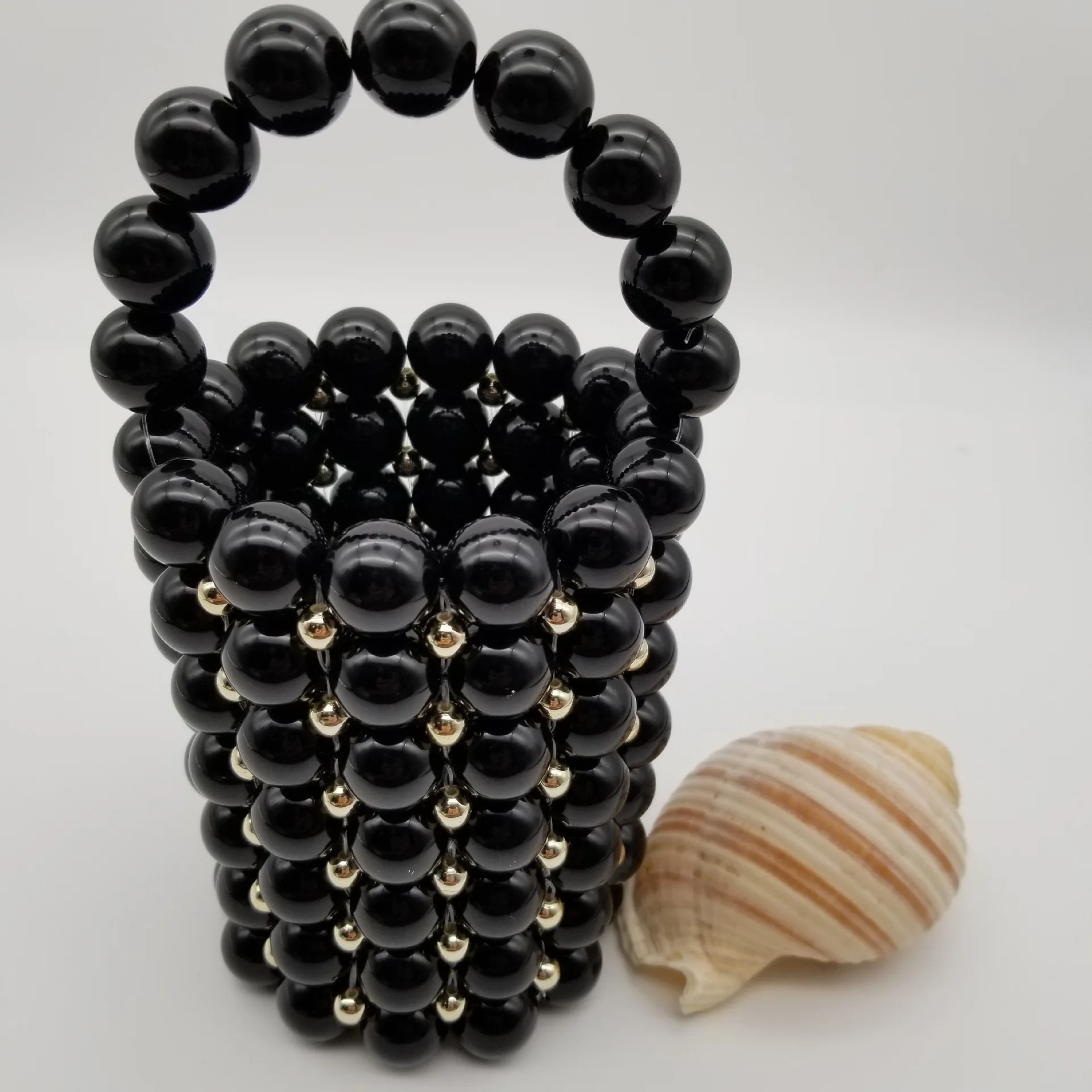 

New Black Handmade Pearl Bucket with Pearl Handmade Beaded Crossbody Bag