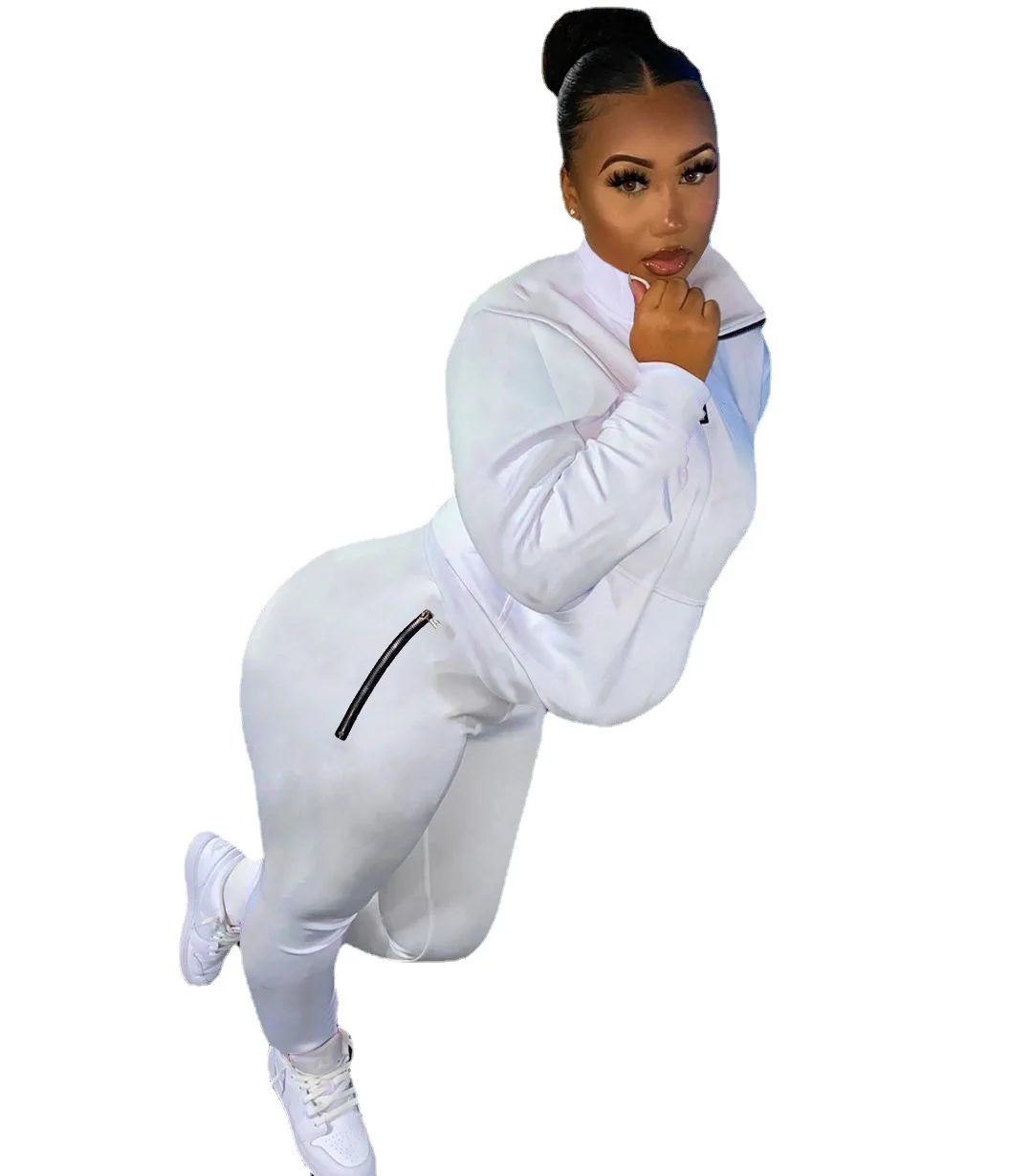 

Wholesale 2021 Woman Jog Suit Set Solid Color Long Sleeve With Side Pocket Pants Tracksuits Sports Suit, As the picture