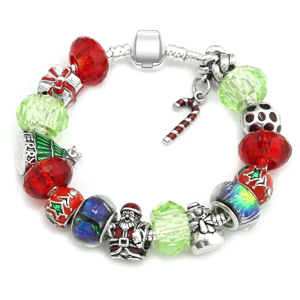 

DIY Festival Gifts Jewelry Antique Silver Plated Santa Claus Christmas Tree Charm Bracelet Delicate Christmas Bracelet Jewelry