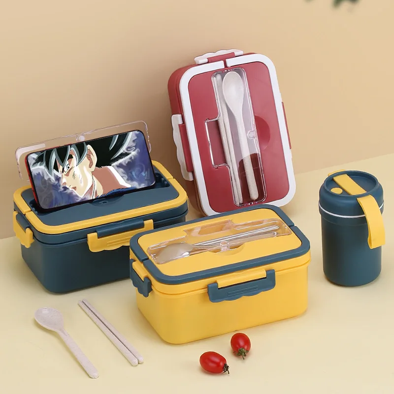 

Microwave Safe Cutlery Plastic Single Layer Bento Biodegradable Compartment Wheat Straw Fiber Lunch Box Set For Kid, Customized color