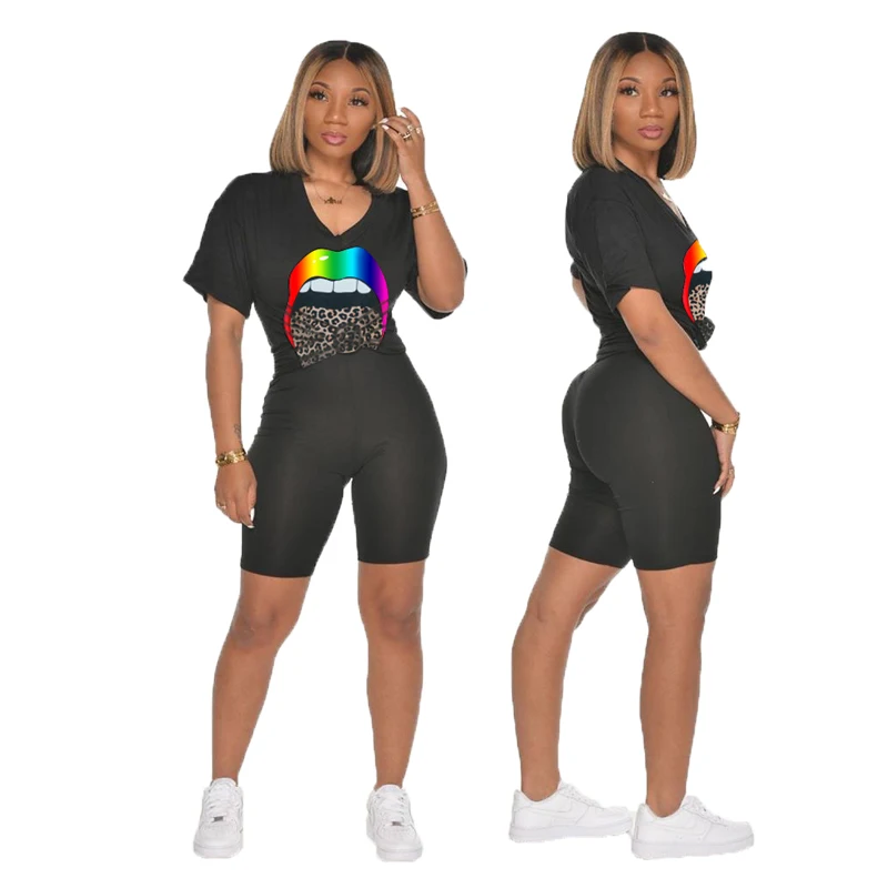 

Fashionable New European and American Women's Hot Style Rainbow Leopard Print Mouth Print Suit, Picture