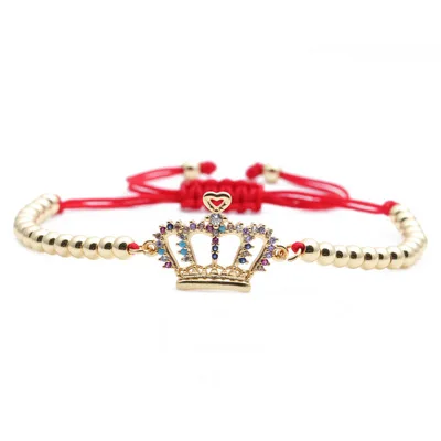 

Red Rope Hollow King Crown Bracelet Adjustable Micro Paved CZ Charm Crown Bracelet For Women