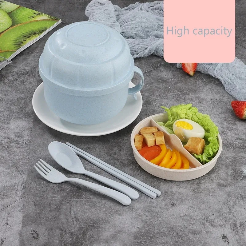 

Simple Wheat Straw Food Storage Container Kids Bento Box Home Office Student Double Layer Portable Lunch Box, Blue/pink/green/beige