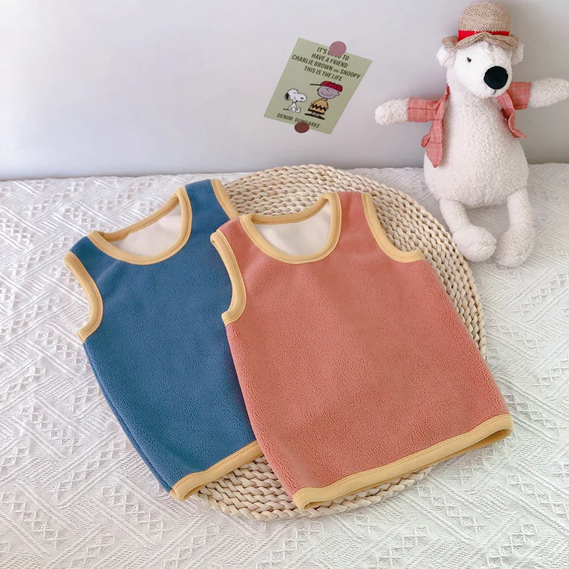 

Boys Girls Constant Temperature Thermal Underwear Autumn Winter Kids Cation Fluff Vest Childrens Clothing Girls Undershirt Tops