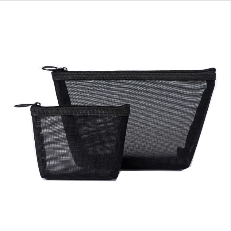 

Transparent Black Mesh Cosmetic Pouch Travel Toiletry Bag With Zipper