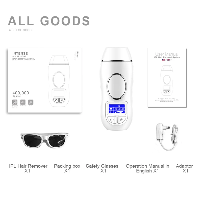 
Home Beauty Epilator 400,000 Flashes Wirh Touch Lcd Screen Portable Ipl Laser Hair Removal Machine 