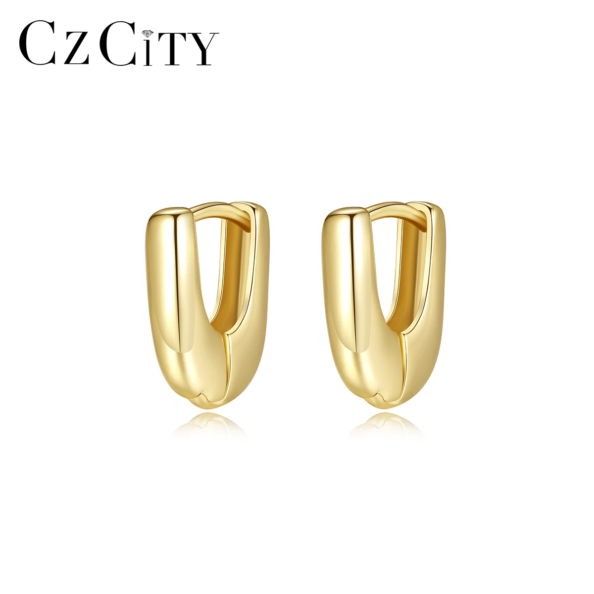 

CZCITY Woman Hot Sale Earing Geometric Silver Fine Jewelry Elegant Clip On Gold Hoop Earrings