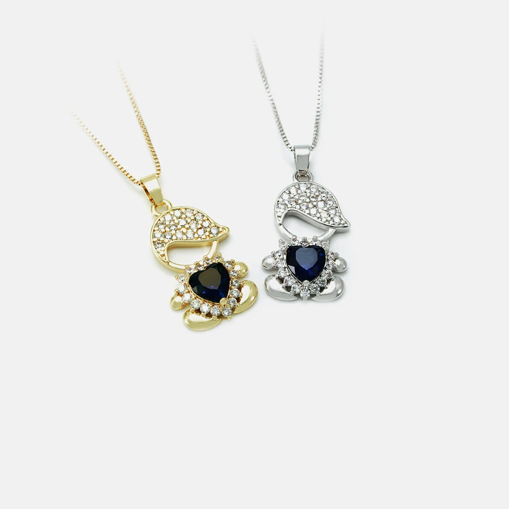 

Spot wholesale girl Zircon Pendant color zircon little boy Necklace, Gold + white zirconium, platinum + white zirconium