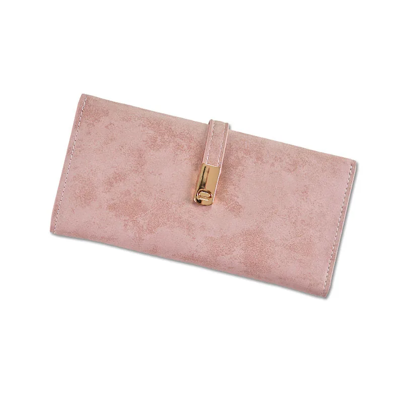 

Women's PU Leather Long Two-fold Suction Buckle Student Thin Wallet Frosted Large-capacity Purse Wallet