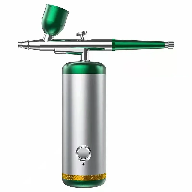 

New Hot Cold Facial Water Steamer Oxygen Spray Gun For Skin Care, Green silver