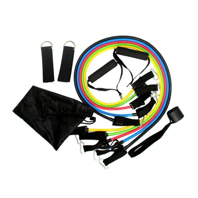 

Exercise Fitness Workout 11 Pieces Set Resistance Bands Body Building Yoga Pull Rope, One set includes:yellow, green,red,blue and black