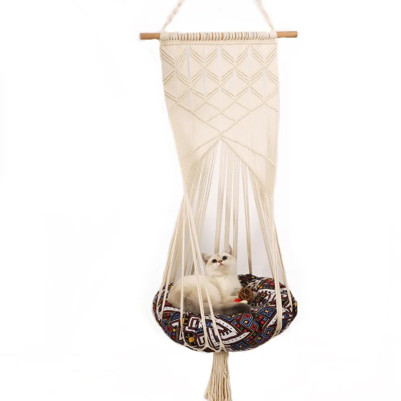 

Handwoven Cat Macrame Hanging Sleep Hammock Pet Swing Bed For Cat And Dog, White