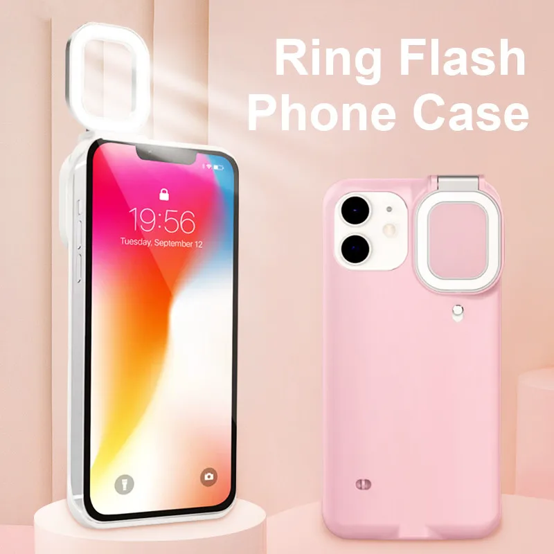 

For iphone 12 11 Pro Max Fill Light Phone Case with Ring Flashing Mobile Phone Protective Case with Reverse Charging