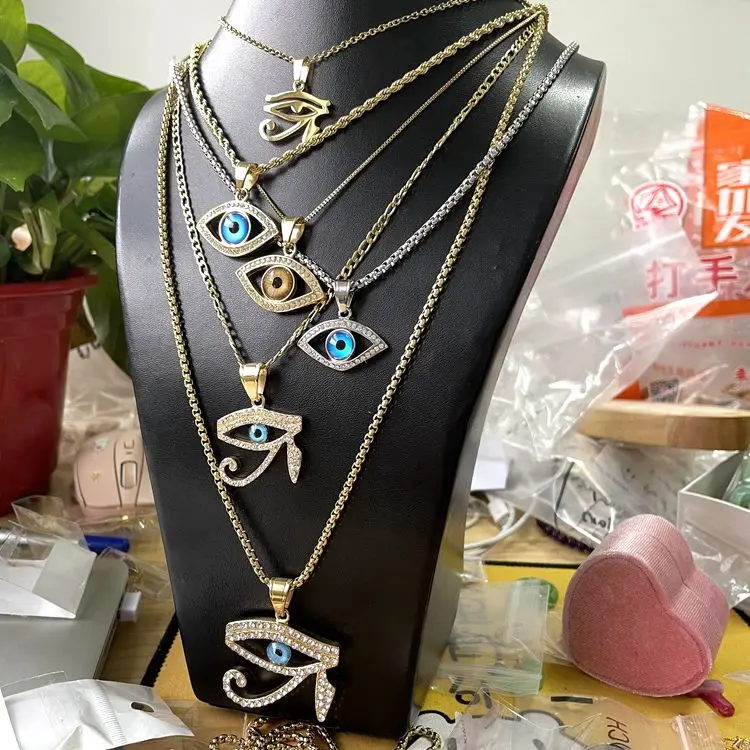 

Jialin 2021 INS 18k gold plated stainless steel silver tiger eye brown blue eye necklace