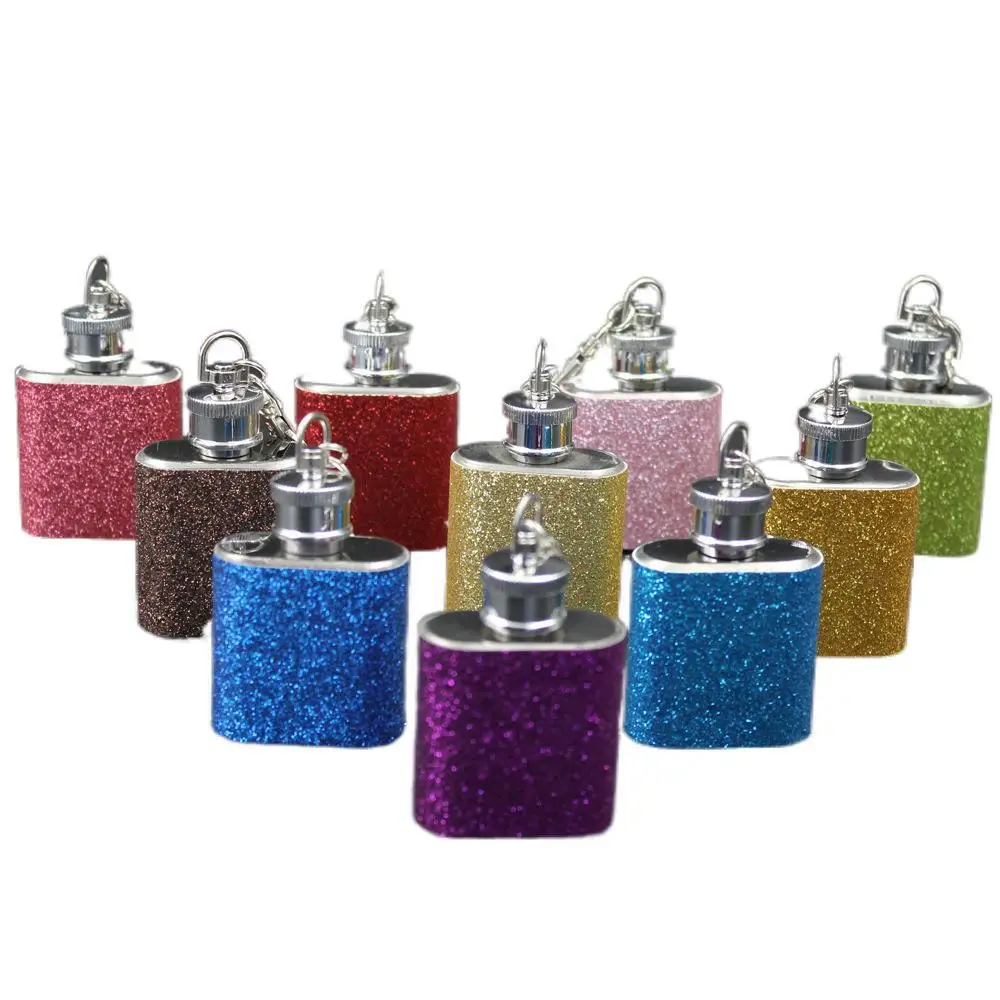 

amazon hot sale 304 portable stainless steel Glitter and Stainless Steel Hip Flask for Women, Rainbow glitter