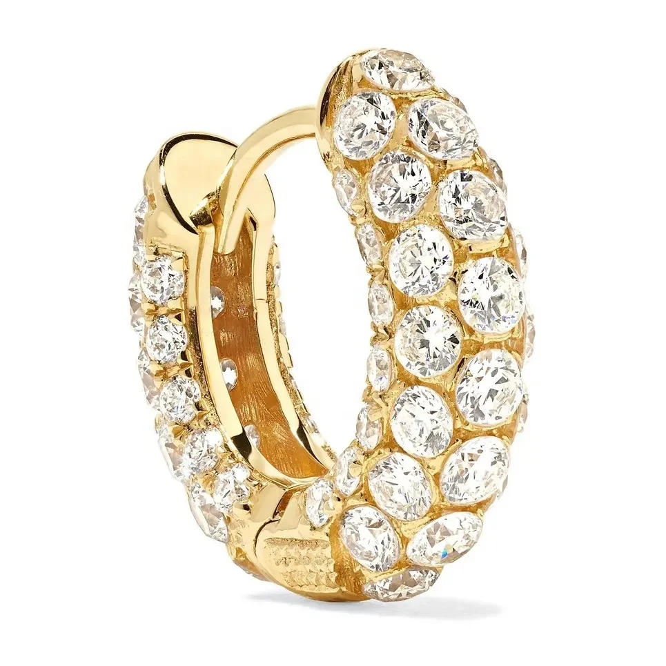 

LOZRUNVE Elegant 925 Silver 18k Gold Plated Jewelry Full Pave Diamond Dome Huggie Hoop Earrings
