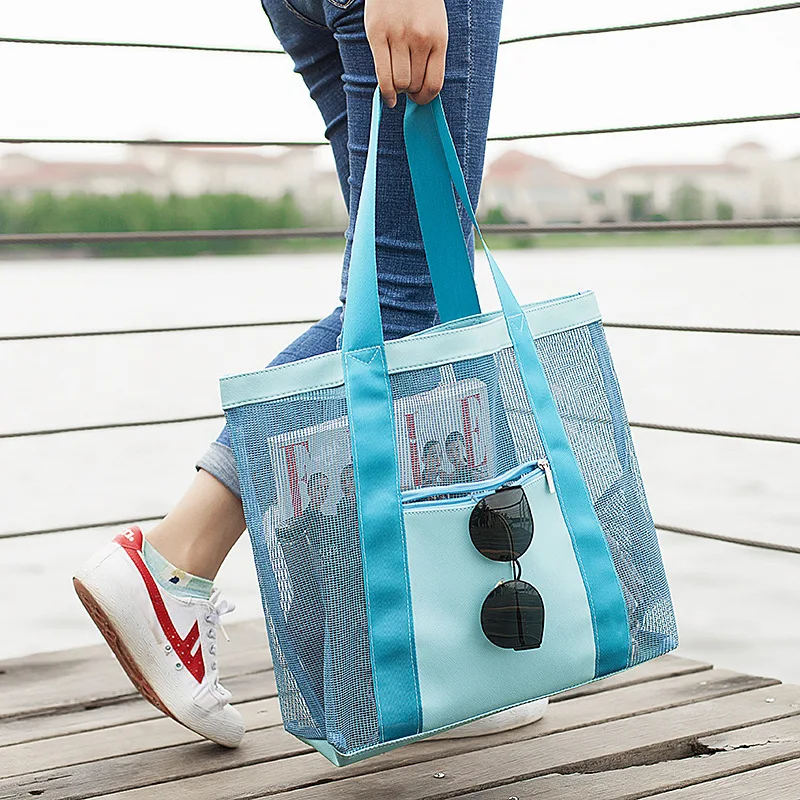 

New-style Handbag Mesh Beach Tote Bag Multifunction Mesh Storage Bag, Pink,red,pink