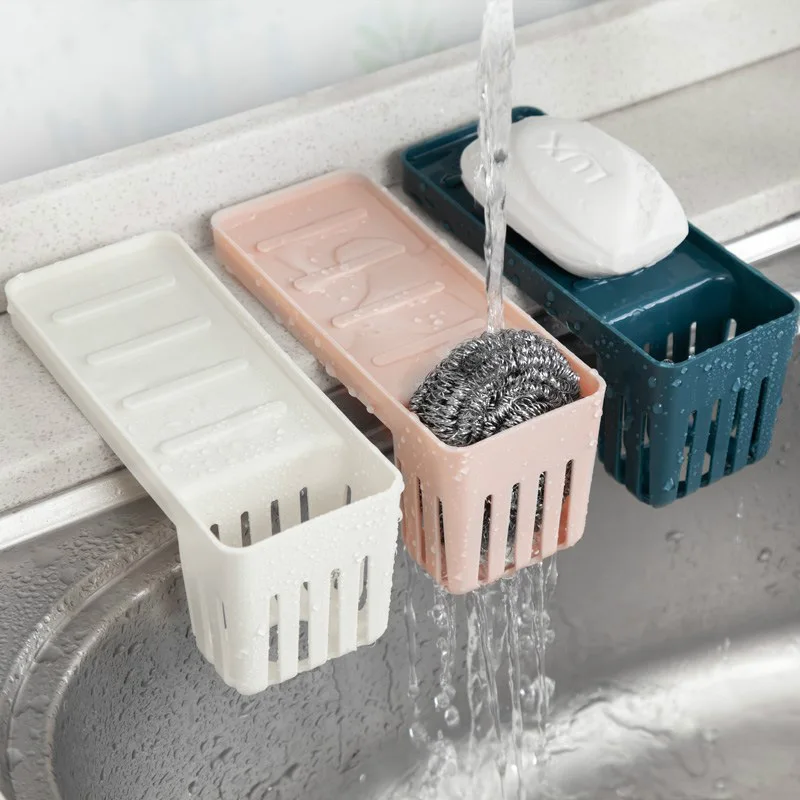 

Kitchen Sink Sponge Holder plastic Soap Dishwashing Liquid Drainer Drain Shelf Storage Rack, White/pink/blue