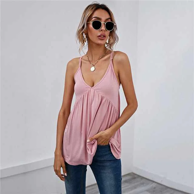

Sexy Camisole T-shirt V-neck Sleeveless Backless Casual Top Women, Picture color