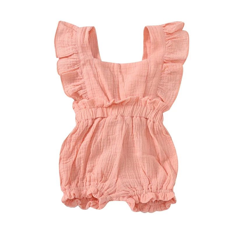 

2021 Newborn baby rompers pure color Summer ruffled rompers baby girls cotton rompers, As picture show