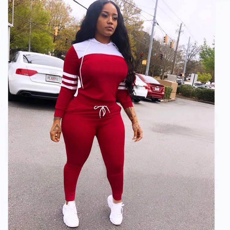 

Three Colors Fall Winter Contrast Color Patchwork Pullover Sweatshirts and Matching Colored Pant, 3 colors