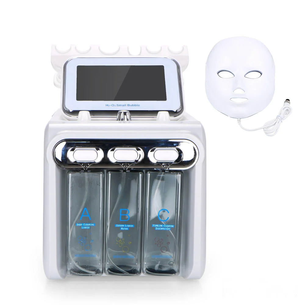 

7 in 1 Oxygen Microdermabrasion Hydra Peel Facial 7 Colors Led Mask Facial Jet Peel Machine, Whtie