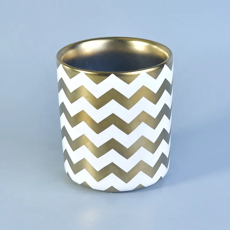 Decorative Gold Plating Ceramic Candle Jars For Christmas