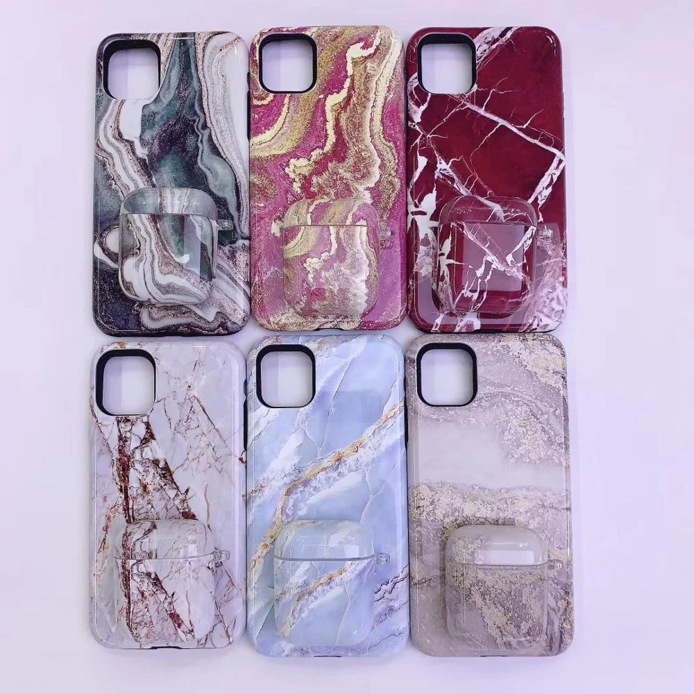 European Hotsale Double Layers Protection Silicone PC Marble Phone Case
