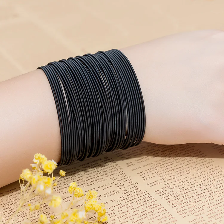 

AmorYubo black fashion metal spring coil bracelets for women