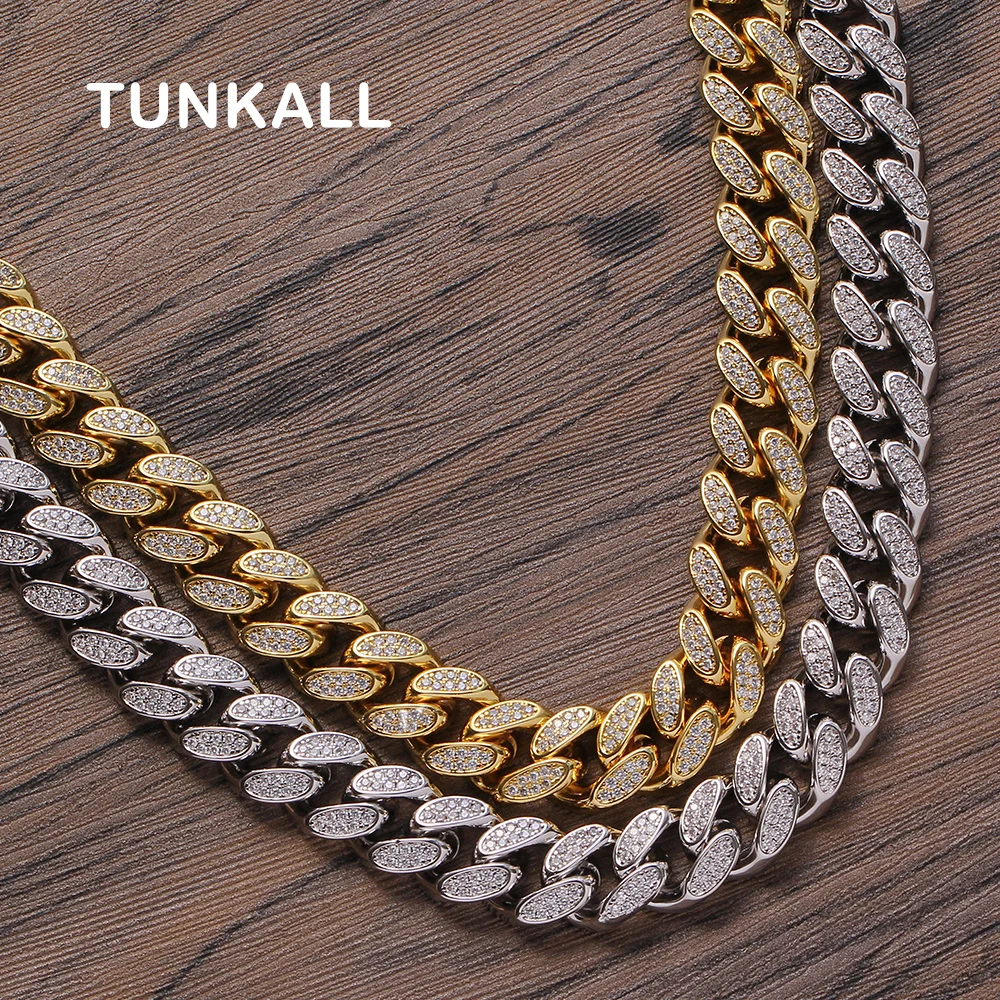 

BC008 15mm width 18inch 20inch brass Hip hop Iced Out Zircon Cuban Chain Necklace Men's CZ Jewelry Bling Bling