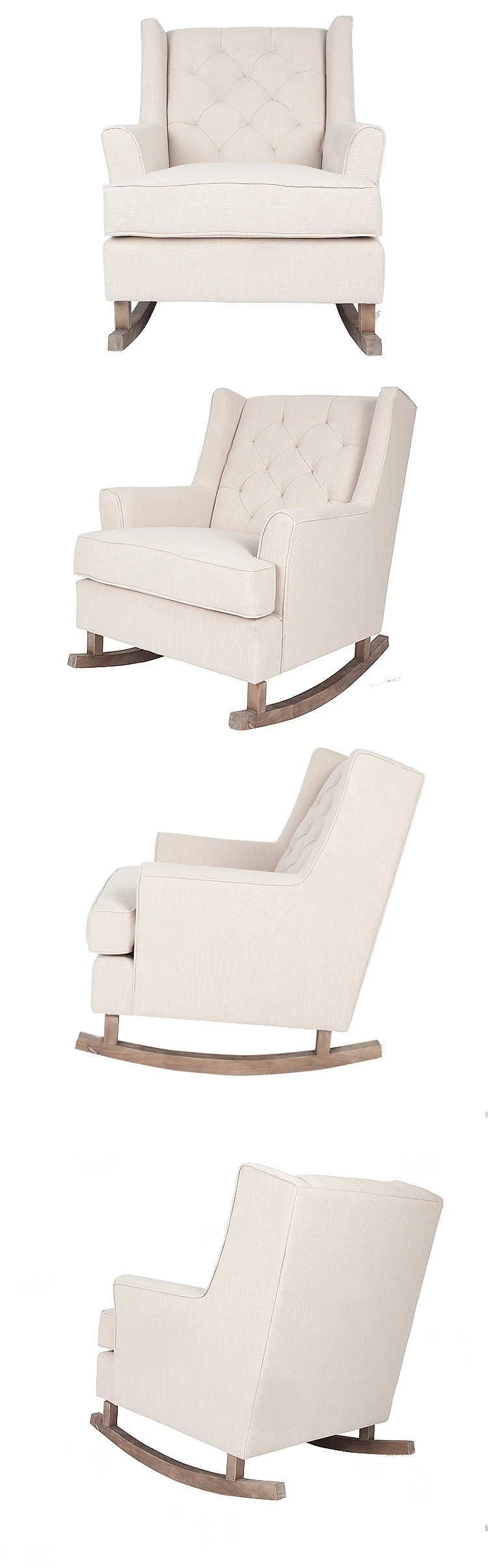 Living Room Single Seater Beige Fabric Wooden Oak Leg Design Rocking