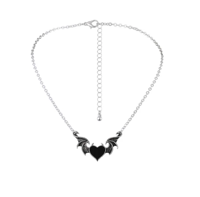 

Devil heart alloy drops wings pendant necklace, Silver color