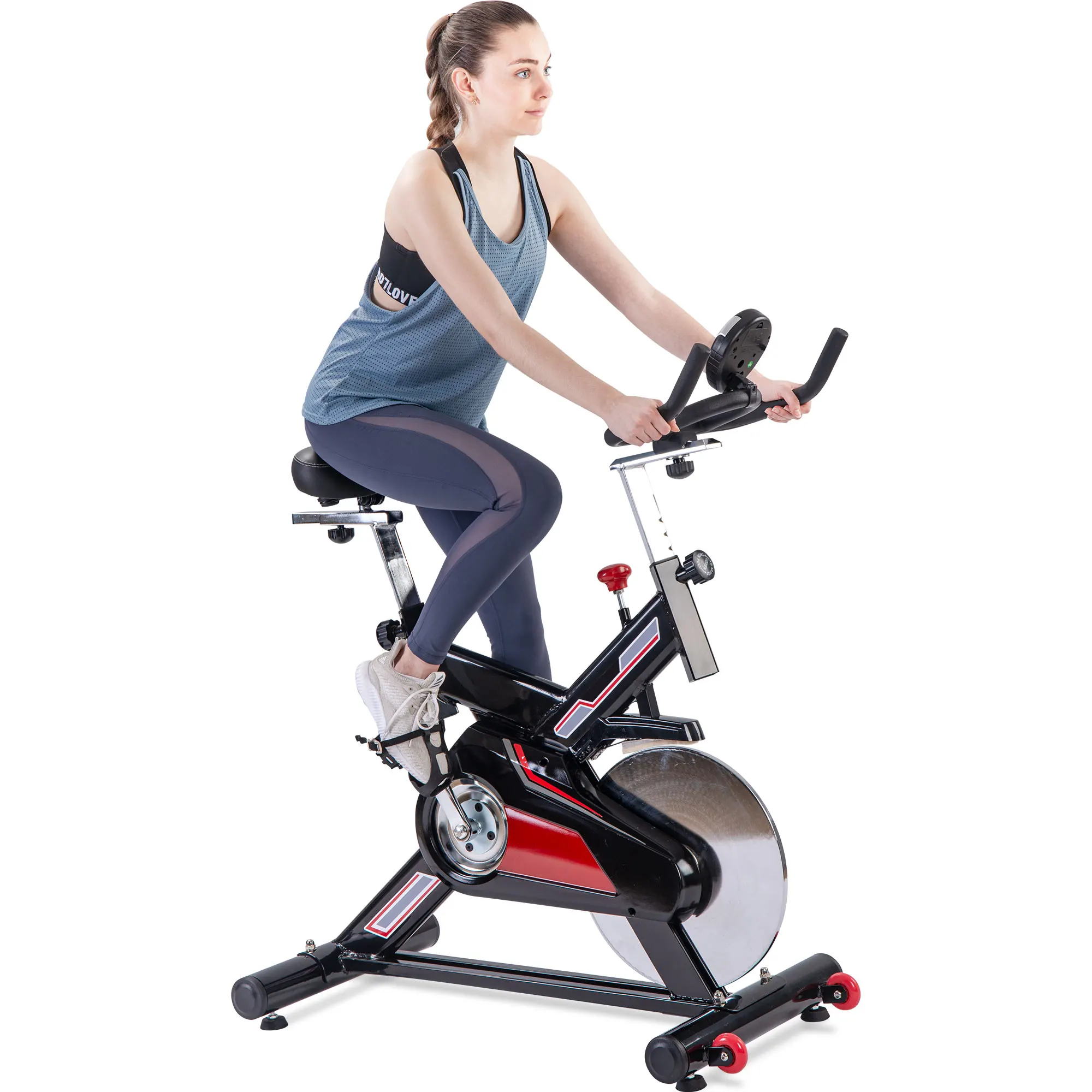 

Indoor Cycling Spin Bike with Comfortable Seat Cushion, Black+red