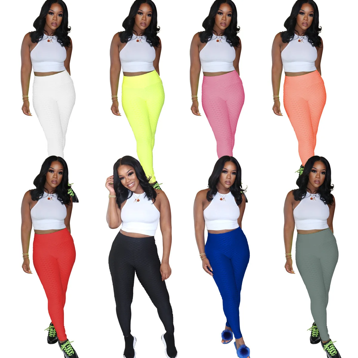 

2020 New Design Fashion Casual Solid Color Sports Yoga Gym Workout Fitness High Waist Tight Scrunch Butt Women Leggings, Picture color