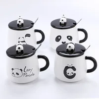 

Seaygift kids lovely panda shape porcelain milk tea mug 3d funny animal ceramic coffee mug with lid spoon