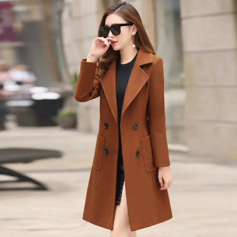 

HOT Mid-length casual fashion classic plaid single-breasted woolen women's coat