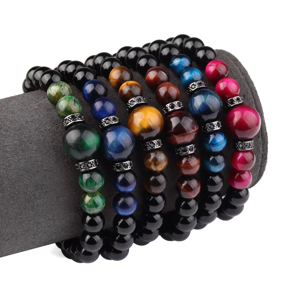 

Handmade Colorful Natural Big Tiger Eye Stone Men Beaded Bracelet Jewelry