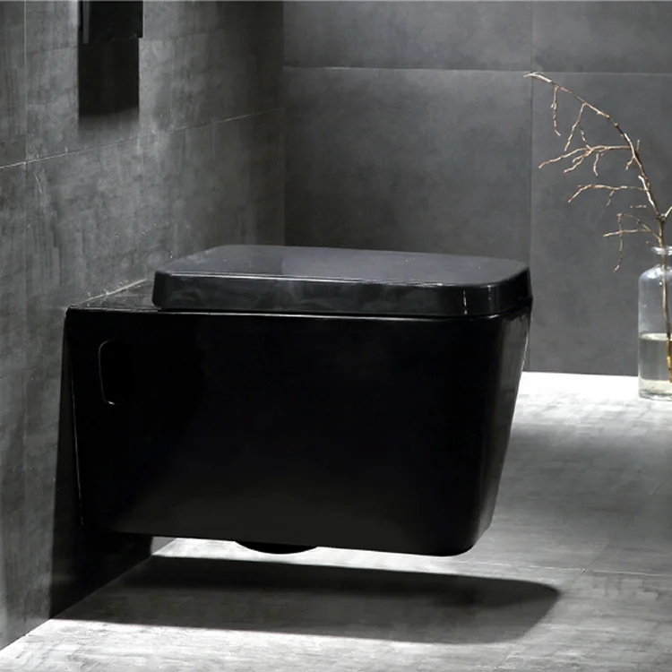 Black Color Ceramic Sanitary Wc Wall Hung Mounted Rimless Toilets Bowl Price For European Hotel 4530