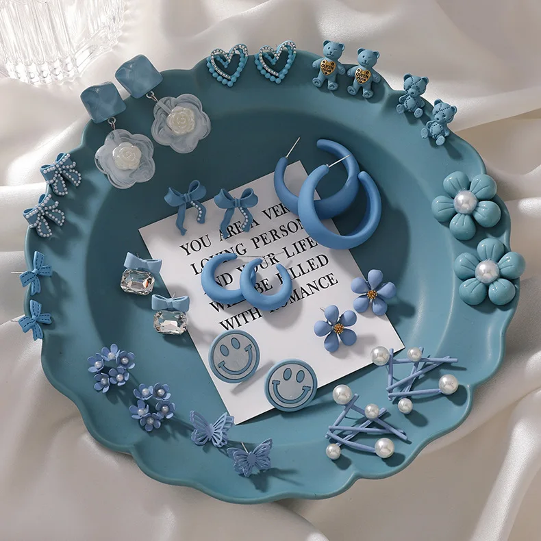 

Fashion Women Jewelry Animal Alloy Handmade Resin Flower Geometry Soft earring Pottery Polymer Clay Earrings, Blue