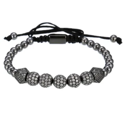 

VRIUA Best Friend Jewelry Couple Gift Bangles Black Zircon Ball Stone Beads Chain Bracelet