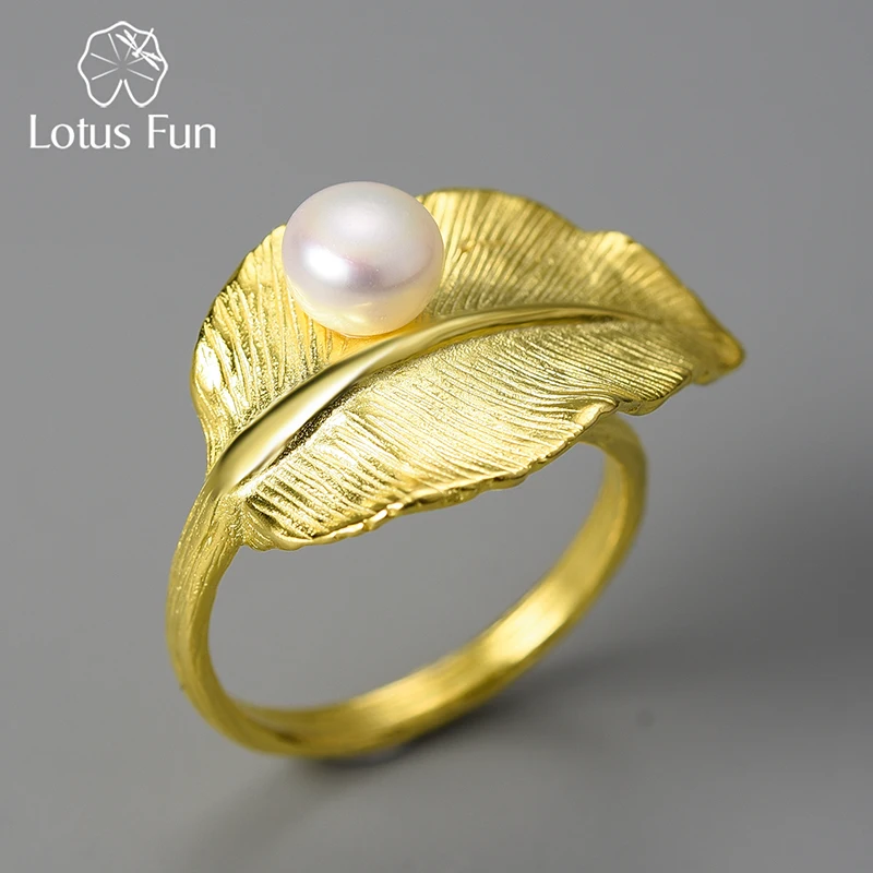 

Lotus Fun 18K Gold Leaf Natural Pearl Adjustable Ring True 925 Sterling Silver Wedding Simple 2023 New Arrivals Ladies Jewelry