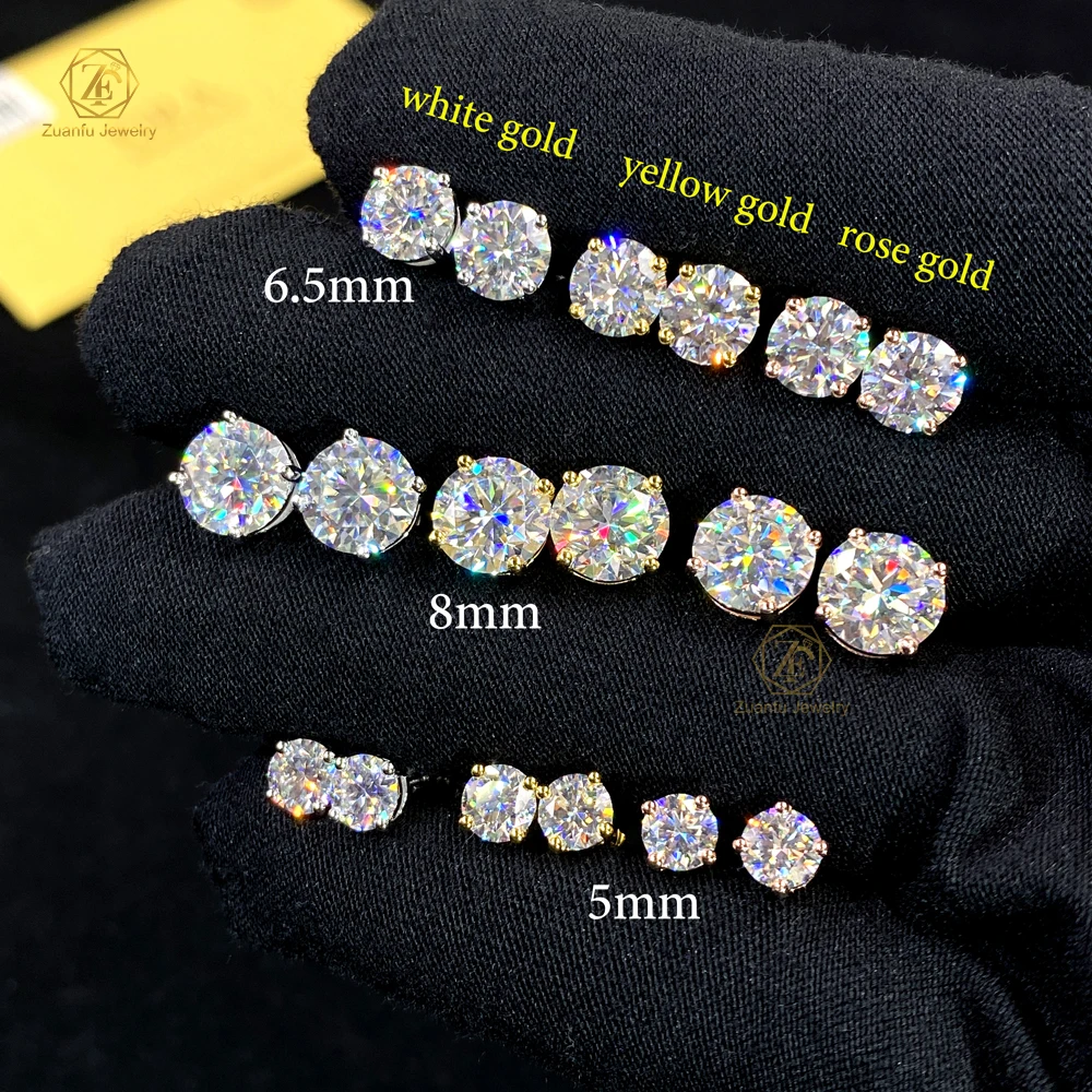 Wholesale VVS1 0.5ct 1.0ct 2.0ct 925 Sterling Silver Diamond Men Earring Moissanite Wedding Stud Earrings for Women Gifts